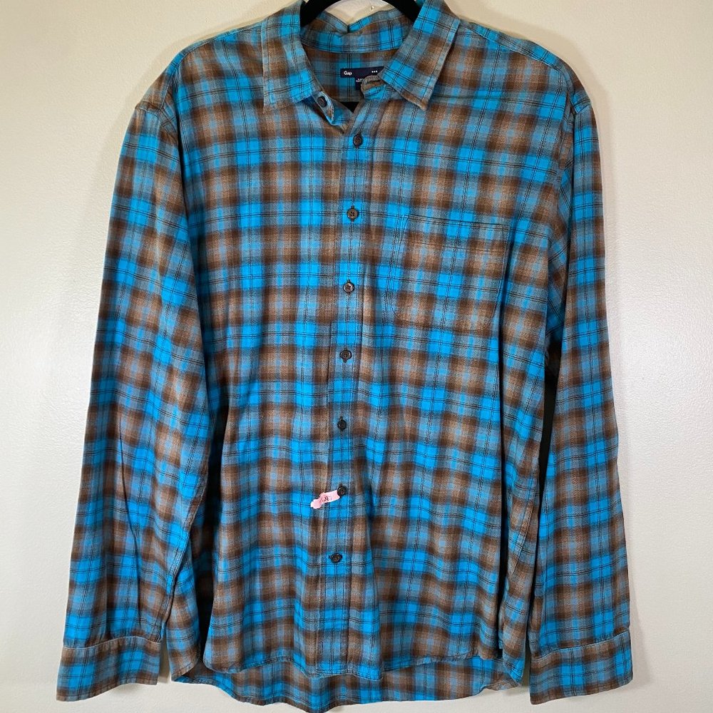 Gap Plaid Flannel Button Up in Blue and Brown